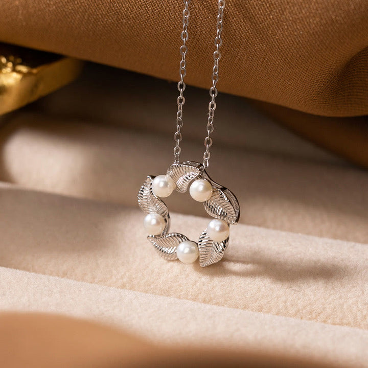 Buddha Stones 925 Sterling Silver Perla Foglia Design Guarigione Saggezza Collana Pendente Anello Orecchini Set