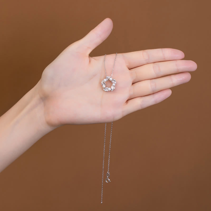 Buddha Stones 925 Sterling Silver Perla Foglia Design Guarigione Saggezza Collana Pendente Anello Orecchini Set