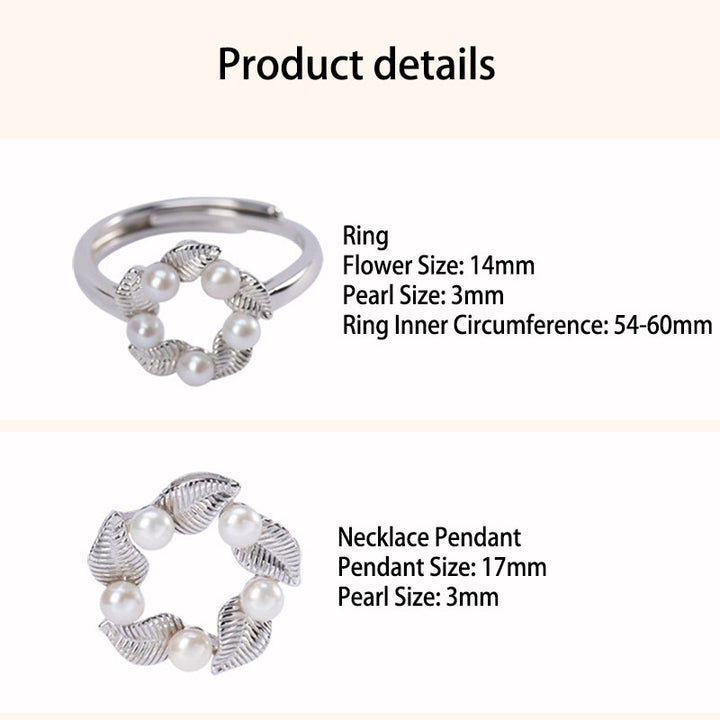 Buddha Stones 925 Sterling Silver Perla Foglia Design Guarigione Saggezza Collana Pendente Anello Orecchini Set