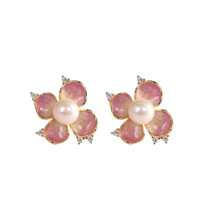 Buddha Stones 925 Sterling Silver Perla Petali di fiori rossi Design Saggezza Collana Ciondolo Orecchini Set