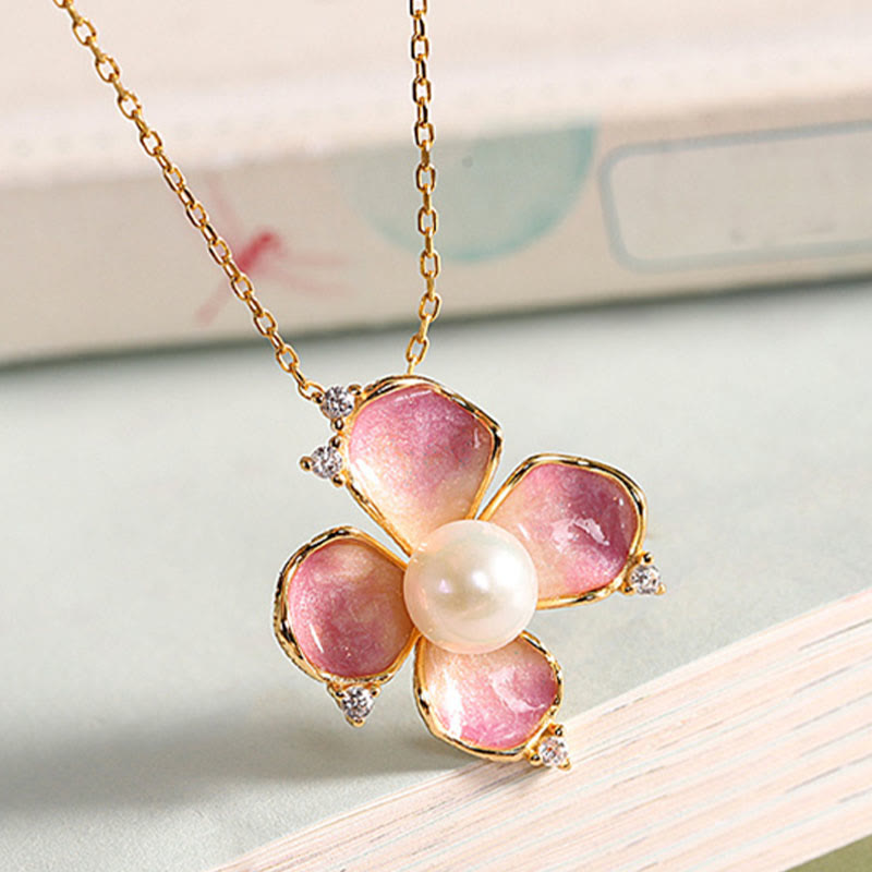 Buddha Stones 925 Sterling Silver Perla Petali di fiori rossi Design Saggezza Collana Ciondolo Orecchini Set