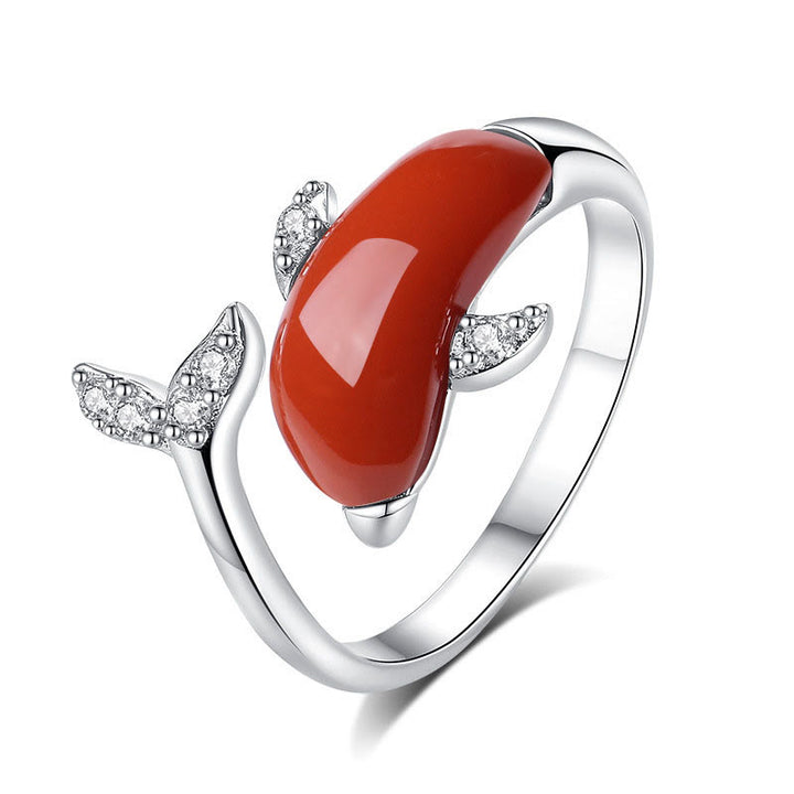 Buddha Stones 925 Sterling Silver Carino Delfino Hetian Giada Agata Rossa Fortuna Collana Ciondolo Anello Orecchini Set