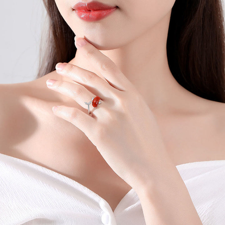 Buddha Stones 925 Sterling Silver Carino Delfino Hetian Giada Agata Rossa Fortuna Collana Ciondolo Anello Orecchini Set