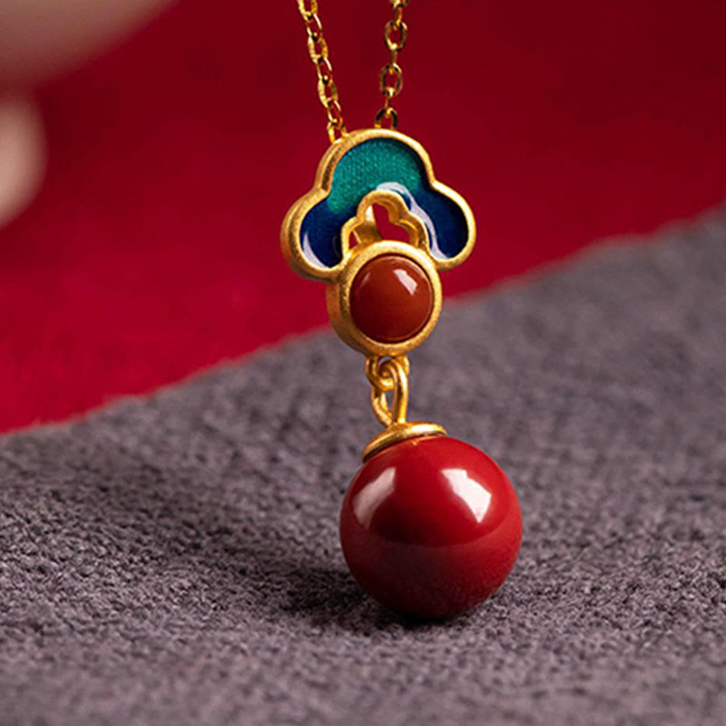 Buddha Stones 925 Sterling Silver Placcato Oro Cinabro Agata Rossa Benedizione Collana Pendente Orecchini Anello Set