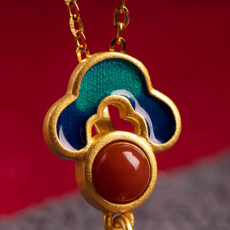 Buddha Stones 925 Sterling Silver Placcato Oro Cinabro Agata Rossa Benedizione Collana Pendente Orecchini Anello Set