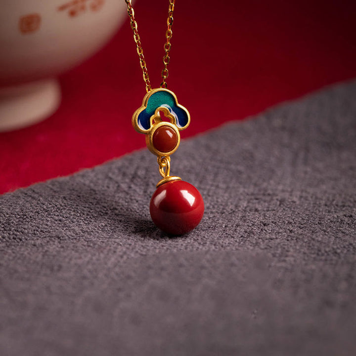 Buddha Stones 925 Sterling Silver Placcato Oro Cinabro Agata Rossa Benedizione Collana Pendente Orecchini Anello Set