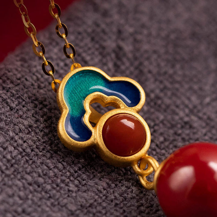 Buddha Stones 925 Sterling Silver Placcato Oro Cinabro Agata Rossa Benedizione Collana Pendente Orecchini Anello Set