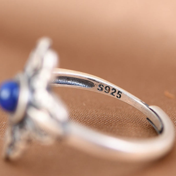 Buddha Stones Tibet 925 Sterling Silver Lazurite Naturale Anello Regolabile Positivo