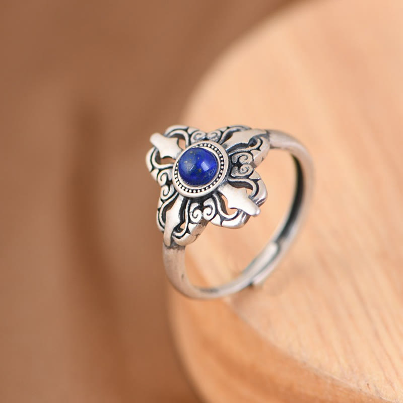 Buddha Stones Tibet 925 Sterling Silver Lazurite Naturale Anello Regolabile Positivo
