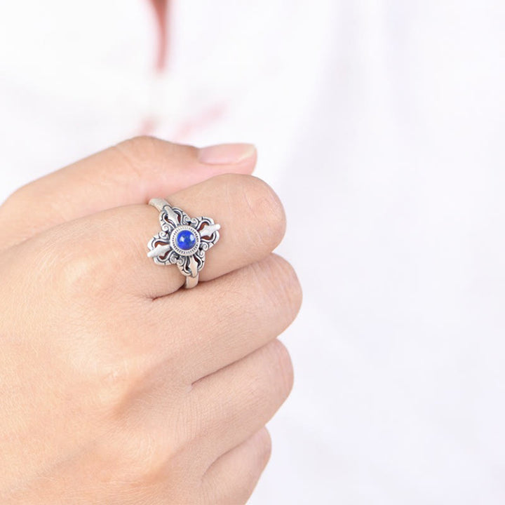 Buddha Stones Tibet 925 Sterling Silver Lazurite Naturale Anello Regolabile Positivo - image 4