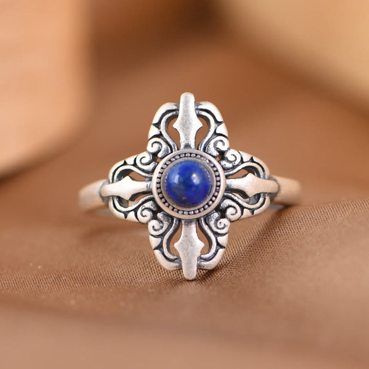 Buddha Stones Tibet 925 Sterling Silver Lazurite Naturale Anello Regolabile Positivo