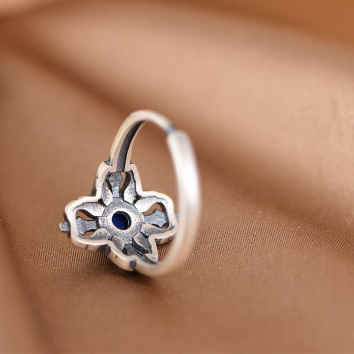 Buddha Stones Tibet 925 Sterling Silver Lazurite Naturale Anello Regolabile Positivo