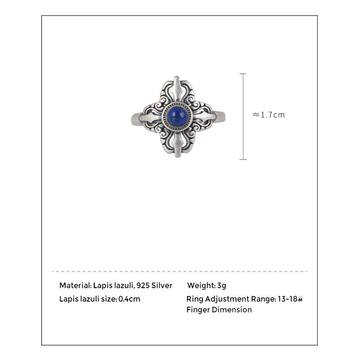 Buddha Stones Tibet 925 Sterling Silver Lazurite Naturale Anello Regolabile Positivo - image 8