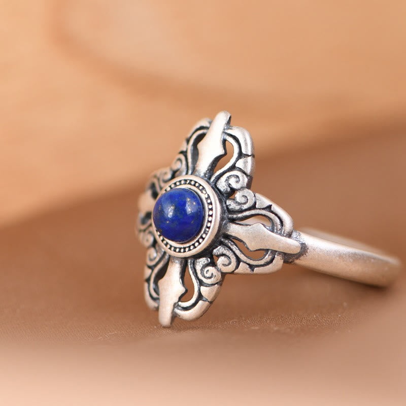 Buddha Stones Tibet 925 Sterling Silver Lazurite Naturale Anello Regolabile Positivo