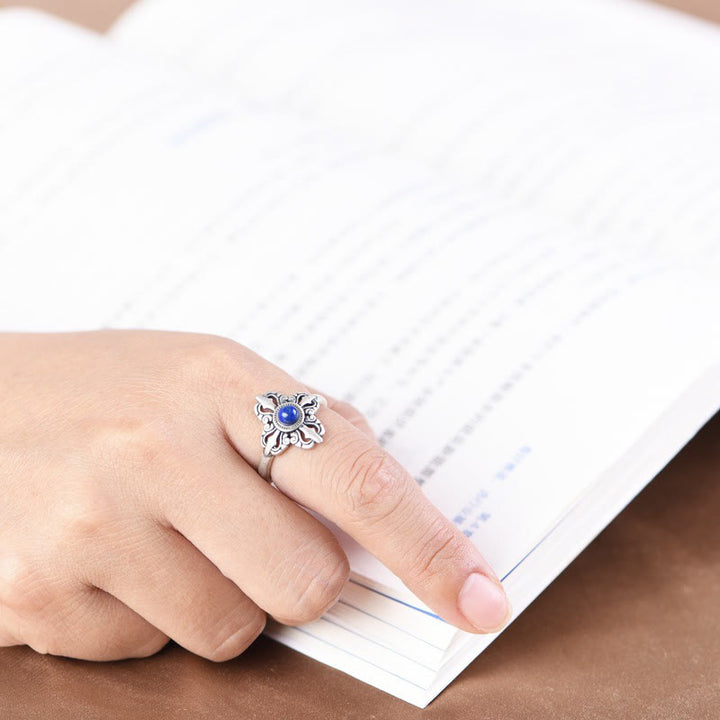 Anello regolabile positivo in lazurite naturale in argento sterling 925 Buddha Stones in Tibet - image 5