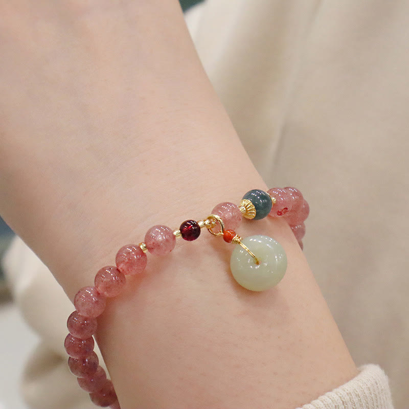 Buddha Stones, quarzo fragola naturale, giada, fibbia della pace, portamonete, braccialetto curativo