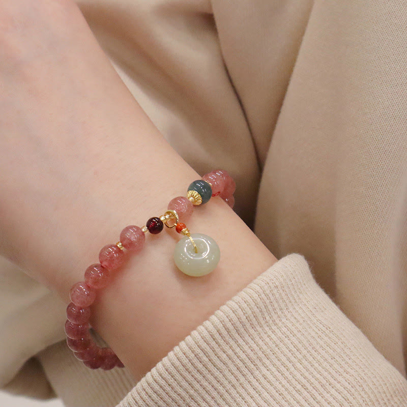 Buddha Stones, quarzo fragola naturale, giada, fibbia della pace, portamonete, braccialetto curativo