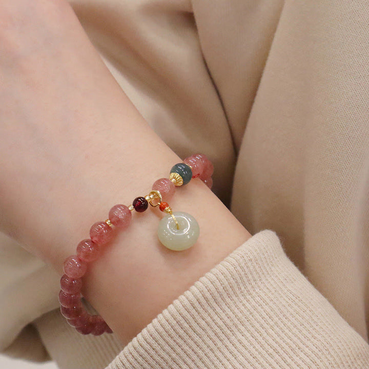 Buddha Stones, quarzo fragola naturale, giada, fibbia della pace, portamonete, braccialetto curativo