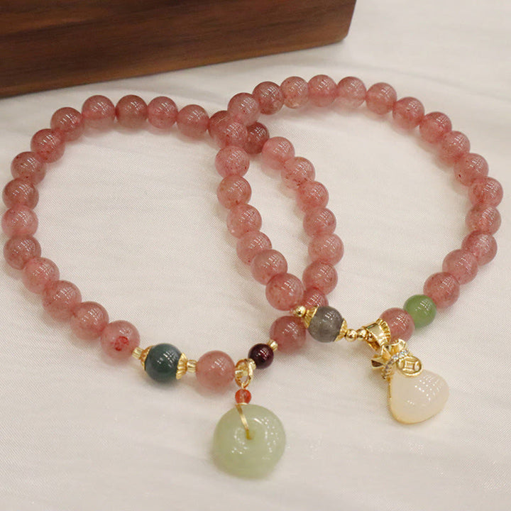 Buddha Stones, quarzo fragola naturale, giada, fibbia della pace, portamonete, braccialetto curativo