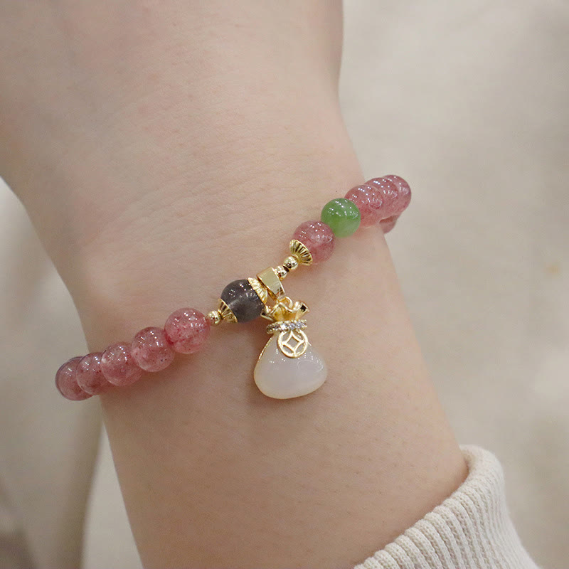 Buddha Stones, quarzo fragola naturale, giada, fibbia della pace, portamonete, braccialetto curativo
