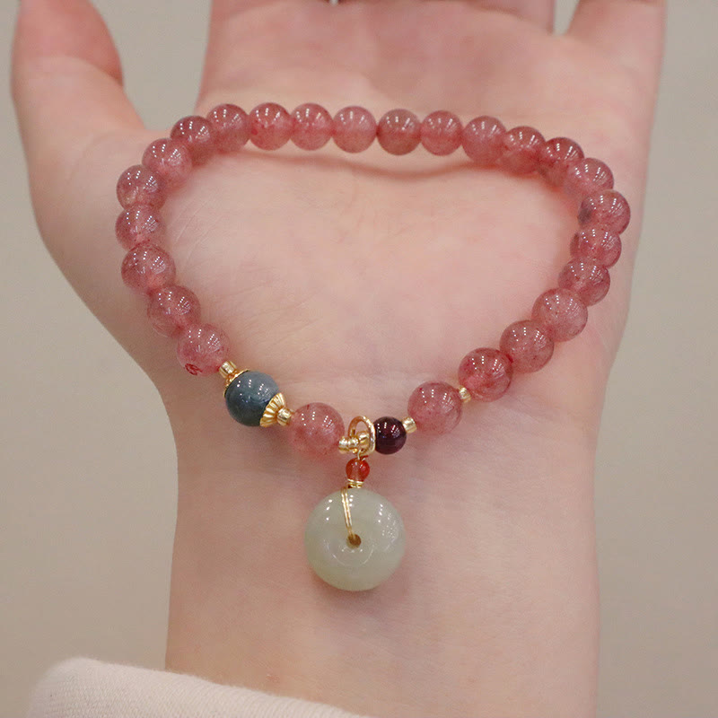 Buddha Stones, quarzo fragola naturale, giada, fibbia della pace, portamonete, braccialetto curativo