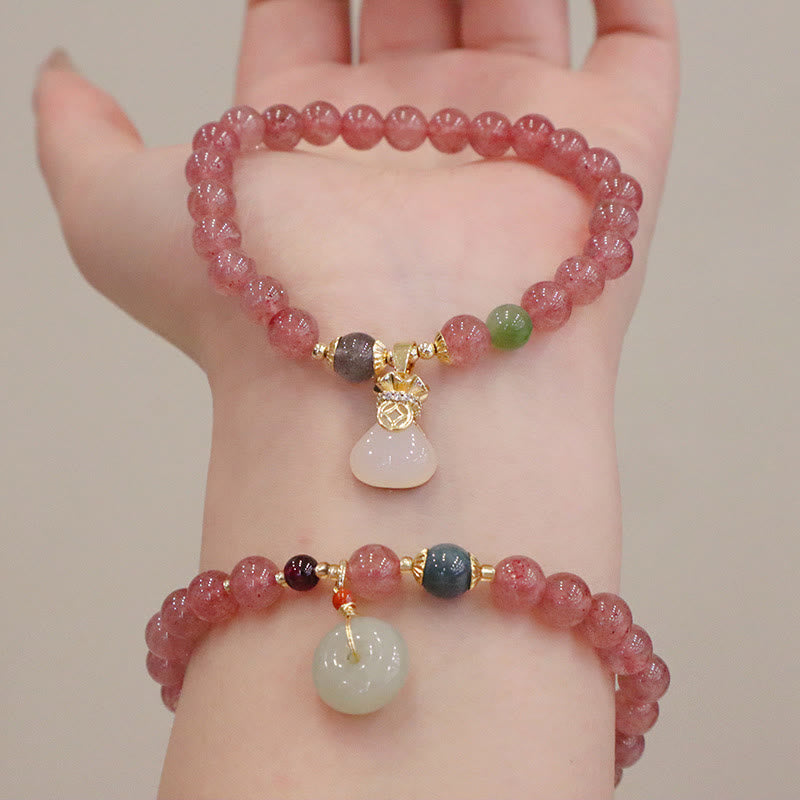 Buddha Stones, quarzo fragola naturale, giada, fibbia della pace, portamonete, braccialetto curativo