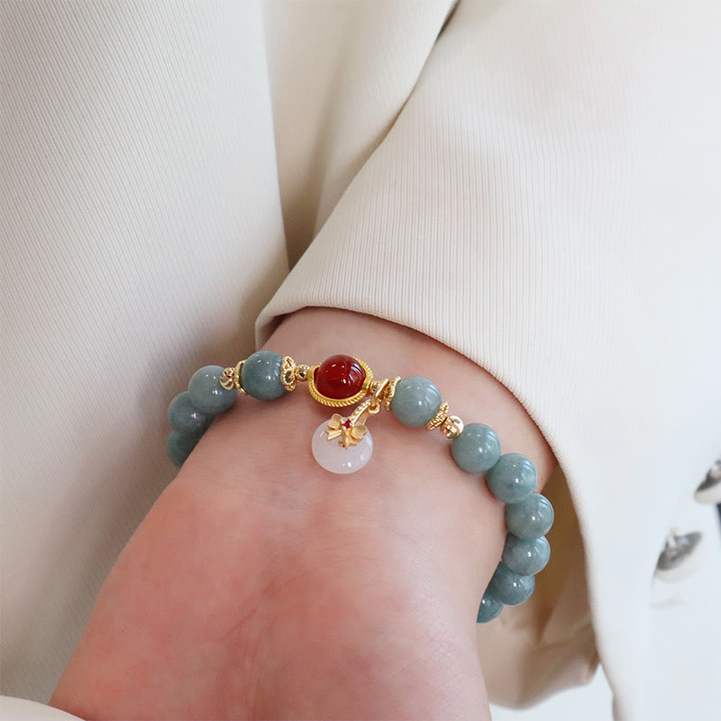 Braccialetto della fortuna con papillon in perle di agata rossa e giada naturale Buddha Stones