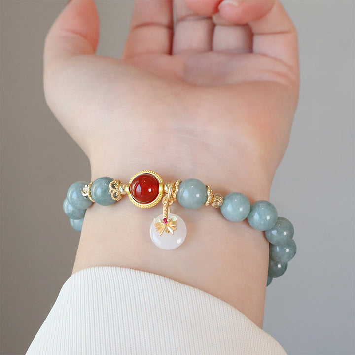 Braccialetto della fortuna con papillon in perle di agata rossa e giada naturale Buddha Stones