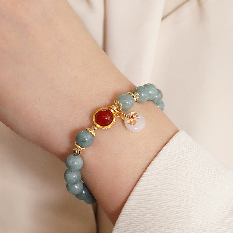 Braccialetto della fortuna con papillon in perle di agata rossa e giada naturale Buddha Stones
