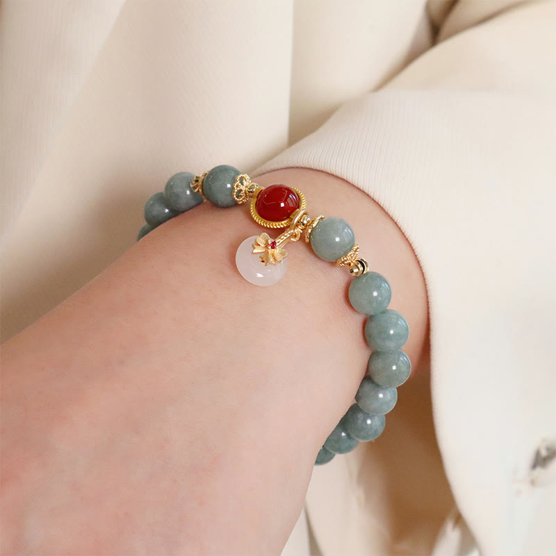 Braccialetto della fortuna con papillon in perle di agata rossa e giada naturale Buddha Stones