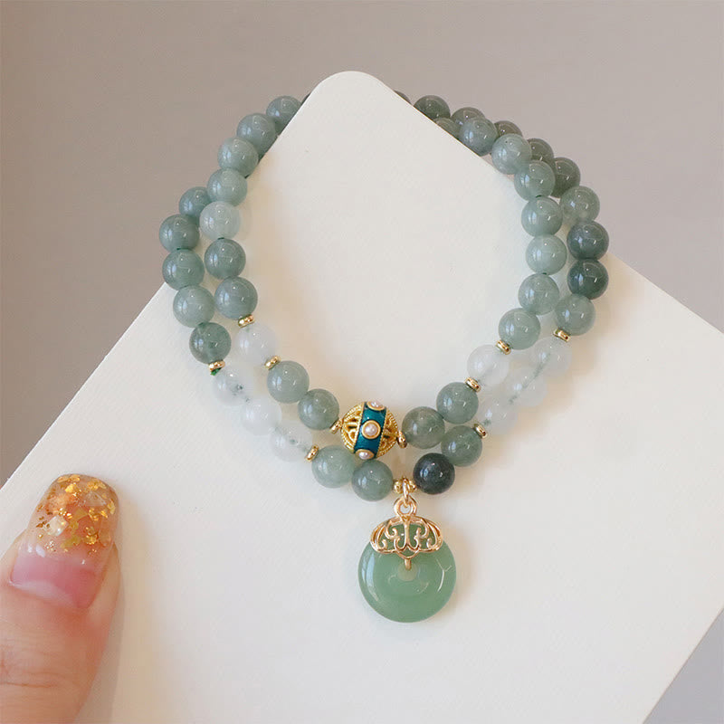 Braccialetto portafortuna con fibbia della pace in giada a doppio strato singolo Buddha Stones