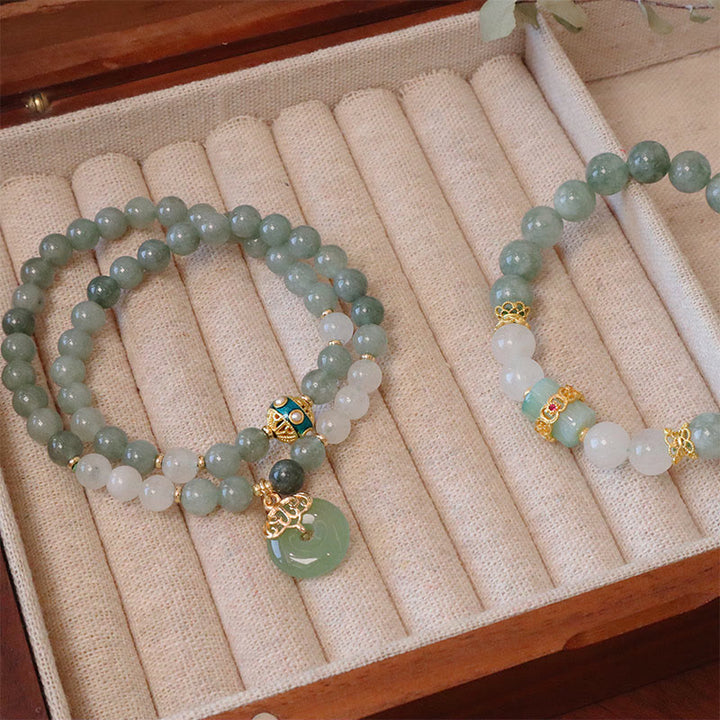 Braccialetto portafortuna con fibbia della pace in giada a doppio strato singolo Buddha Stones