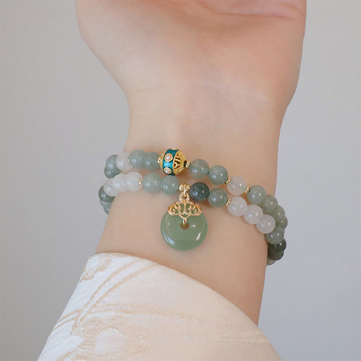 Braccialetto portafortuna con fibbia della pace in giada a doppio strato singolo Buddha Stones