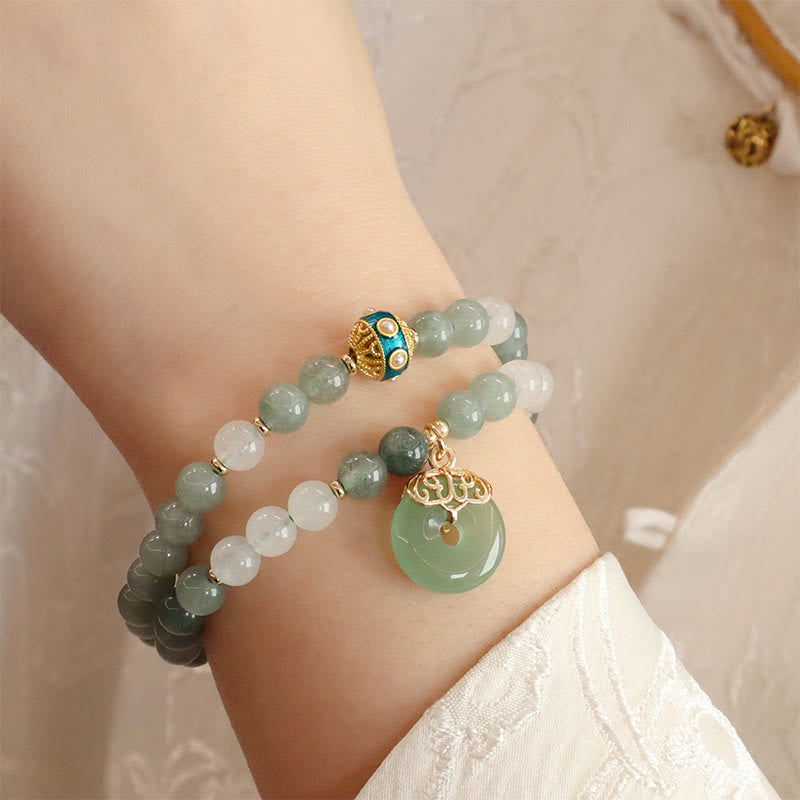 Braccialetto portafortuna con fibbia della pace in giada a doppio strato singolo Buddha Stones