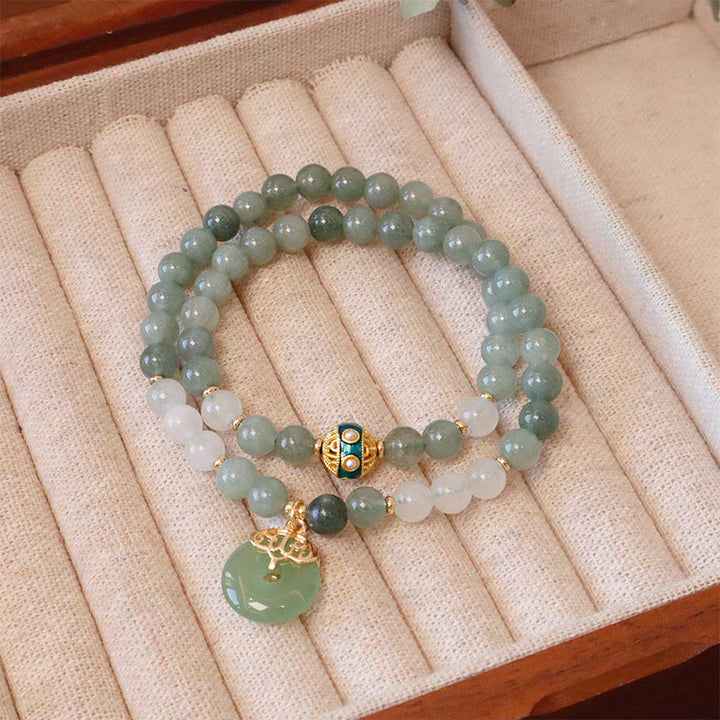 Braccialetto portafortuna con fibbia della pace in giada a doppio strato singolo Buddha Stones
