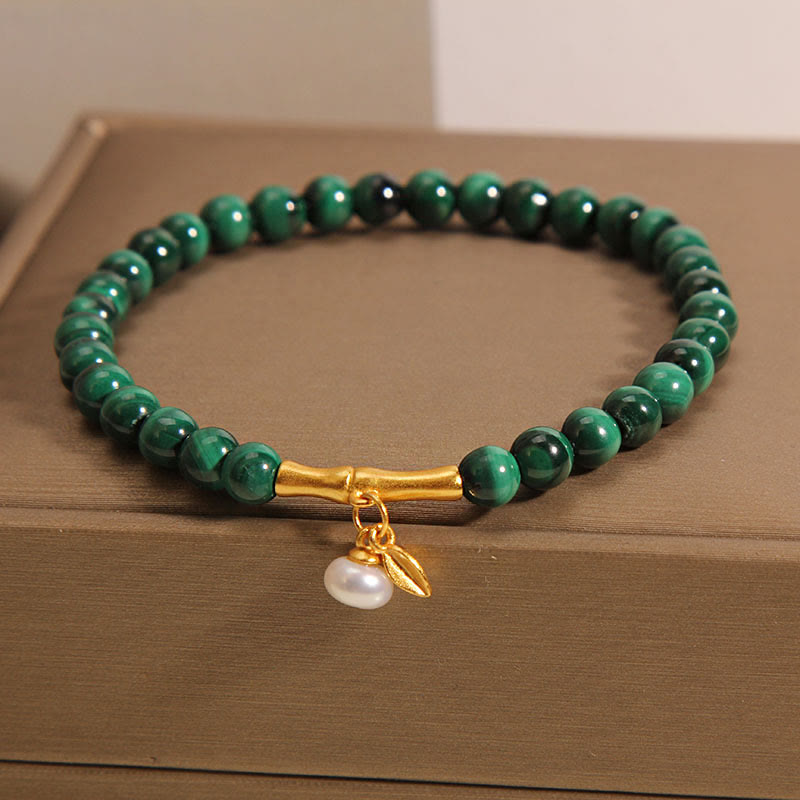 Bracciale anti-ansia in bambù portafortuna con perle di malachite naturale Buddha Stones - Malachite da 5 mm (circonferenza del polso: 14-15 cm) - image 0