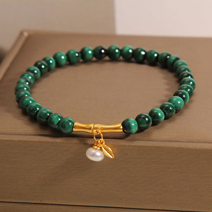 Bracciale anti-ansia in bambù portafortuna con perle di malachite naturale Buddha Stones - Malachite da 5 mm (circonferenza del polso: 14-15 cm) - image 0
