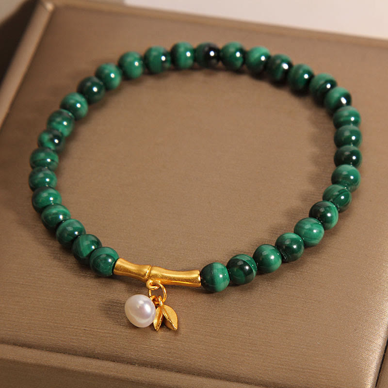 Bracciale anti-ansia in bambù portafortuna con perle di malachite naturale Buddha Stones - image 2