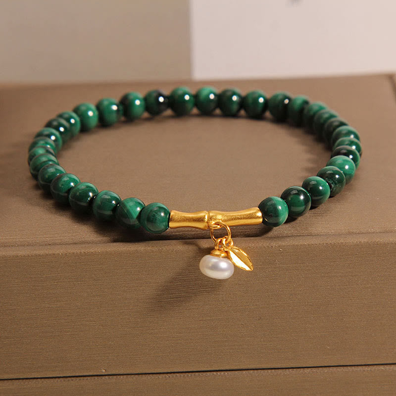 Bracciale anti-ansia in bambù portafortuna con perle di malachite naturale Buddha Stones - image 3