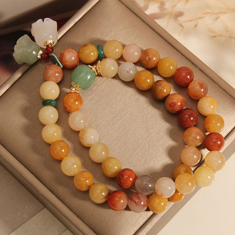 Braccialetto portafortuna a doppio strato con campanella e orchidea in seta dorata naturale del Tibet, Buddha Stones