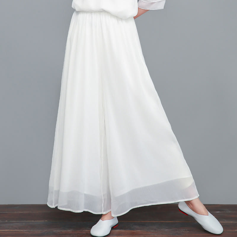 Buddha Stones Abito midi in chiffon con maniche a tre quarti e pantaloni a gamba larga, abbigliamento per la pratica della meditazione Zen