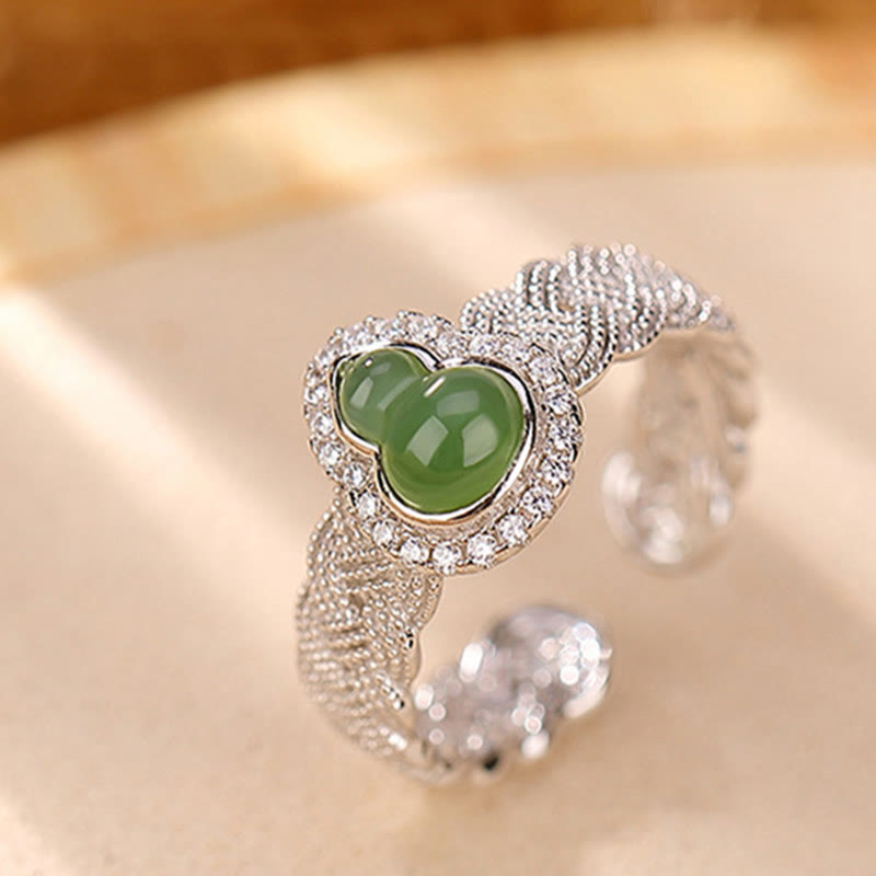 Buddha Stones 925 Sterling Silver Placcato Oro Naturale Hetian Ciano Giada Zucca Bracciale Anello Portafortuna Set
