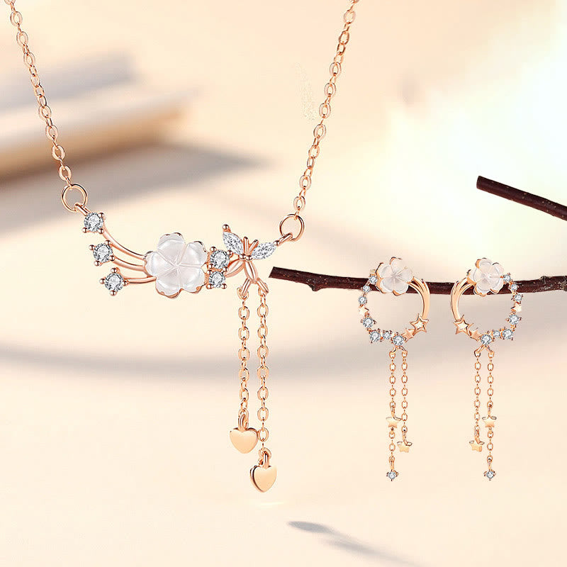 Set di orecchini pendenti con collana e farfalla in argento sterling 925 Buddha Stones