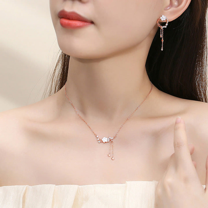 Set di orecchini pendenti con collana e farfalla in argento sterling 925 Buddha Stones