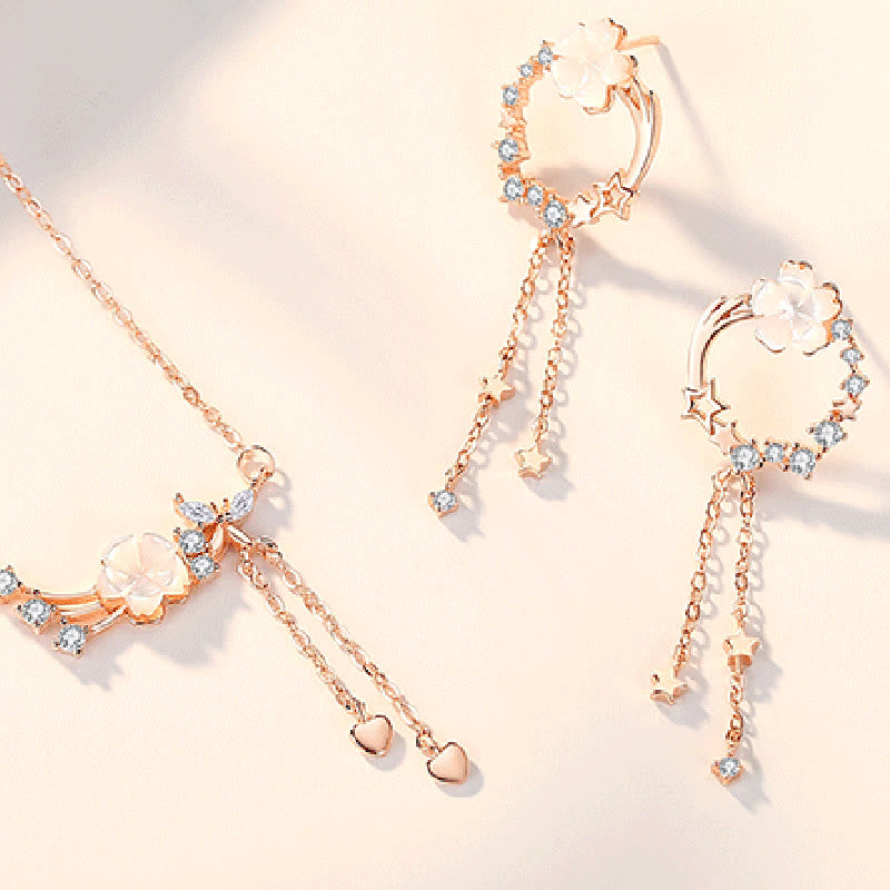 Set di orecchini pendenti con collana e farfalla in argento sterling 925 Buddha Stones