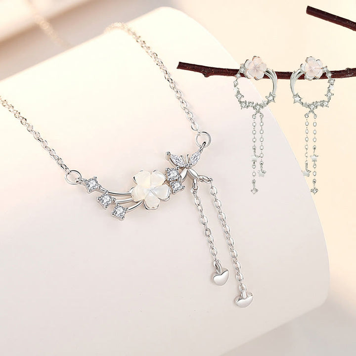 Set di orecchini pendenti con collana e farfalla in argento sterling 925 Buddha Stones