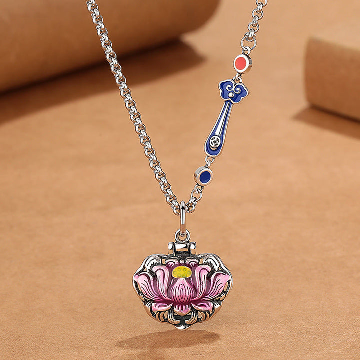 Collana pendente Buddha Stones in rame Tibet Lotus Luck New Begining