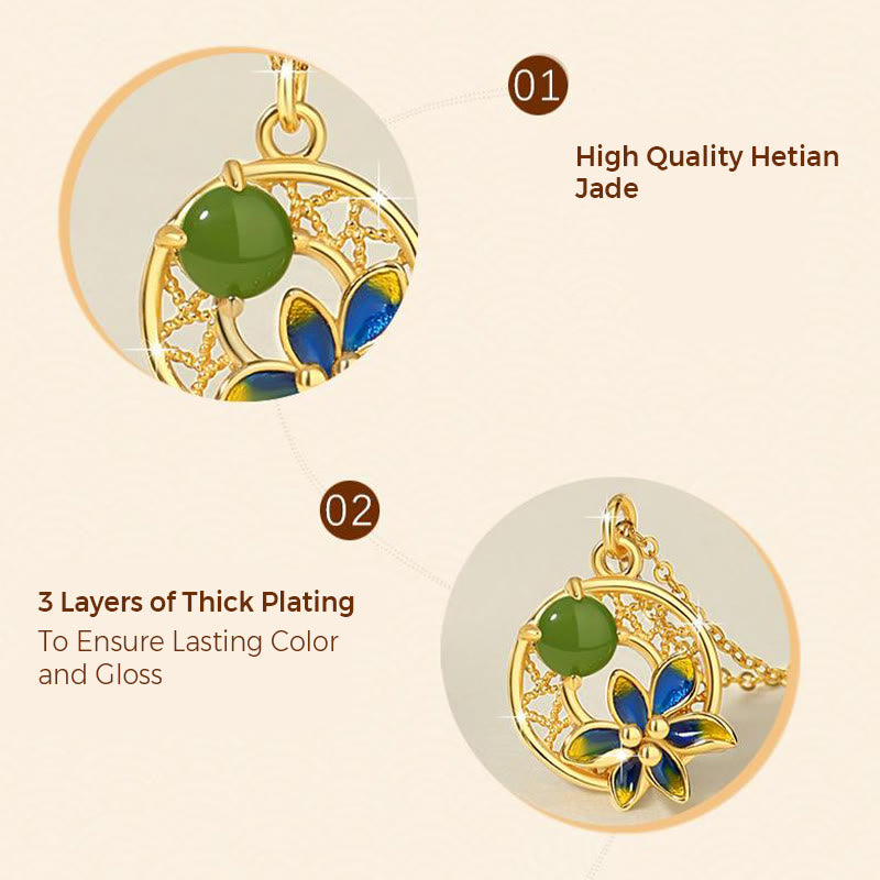 Buddha Stones 925 Sterling Silver Hetian naturale ciano giada fiore fortuna collana ciondolo anello orecchini set