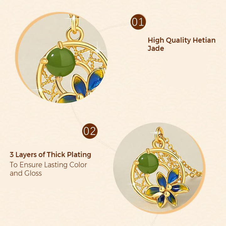 Buddha Stones 925 Sterling Silver Hetian naturale ciano giada fiore fortuna collana ciondolo anello orecchini set