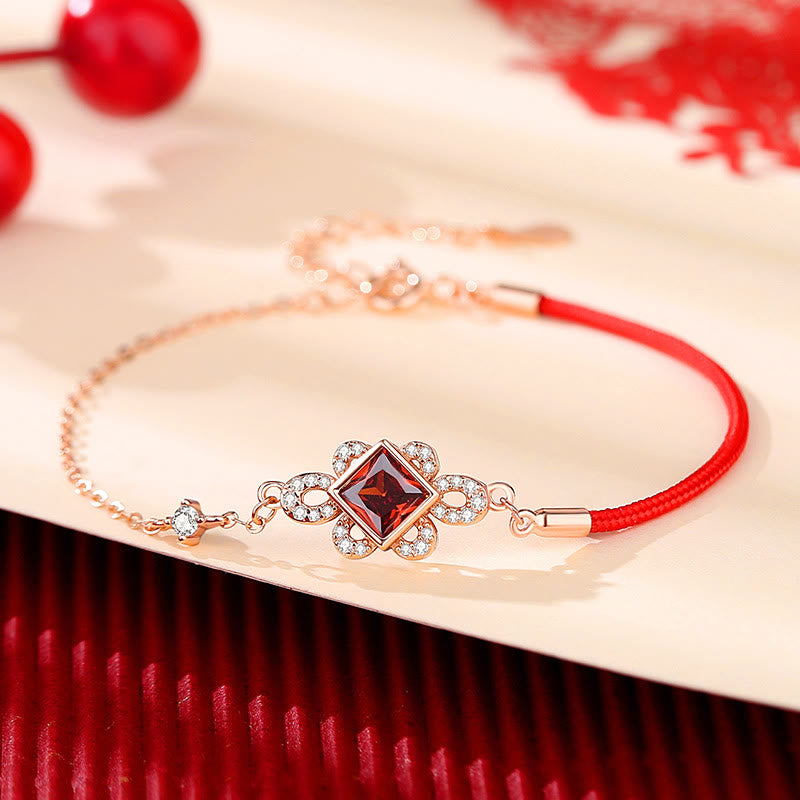 Set di orecchini con ciondolo bracciale collana ricchezza zircone rosso nodo cinese argento sterling 925 Buddha Stones